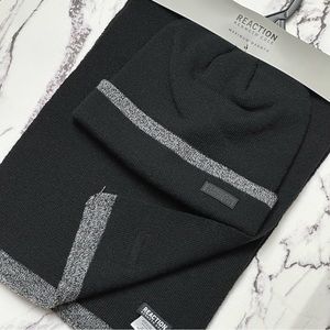 Reaction Kenneth Cole Men’s Gift Set Winter Scarf Cuffed Beanie Hat Black NWT
